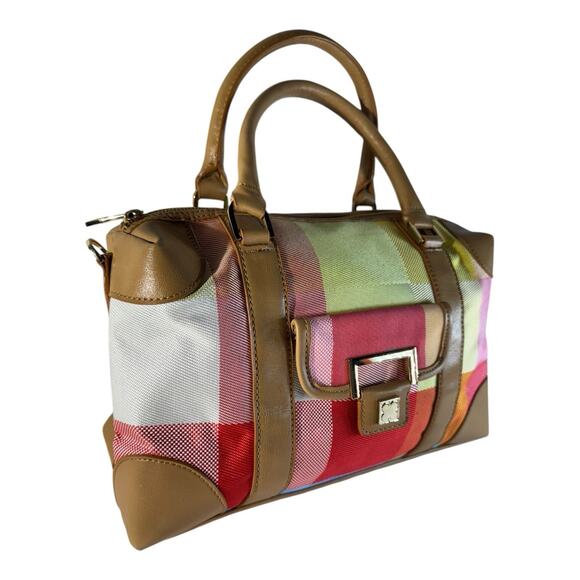 Vtg Liz Claiborne 90s Y2K Kelly Purse Gingham Pop Of Color Pattern Gold Accents - Picture 4 of 11